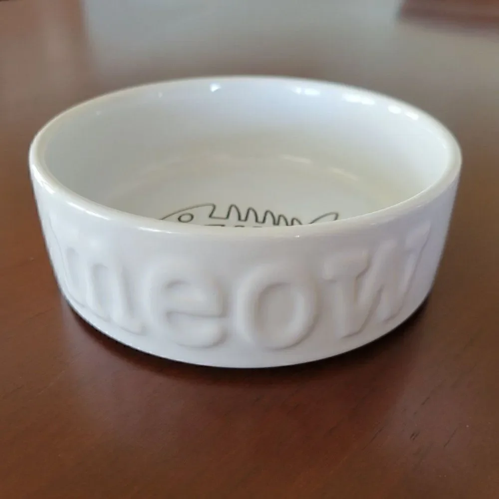 Cat's Ceramic White Food Bowl